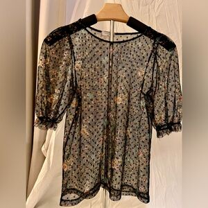 Women’s Tiny Willow sheer gauzy top in a size small black with floral print
